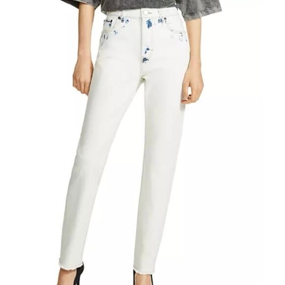 Maje Paoline Tie Dye Distressed Straight-Leg High Rise Jeans in White Size US 6 - Picture 2 of 12